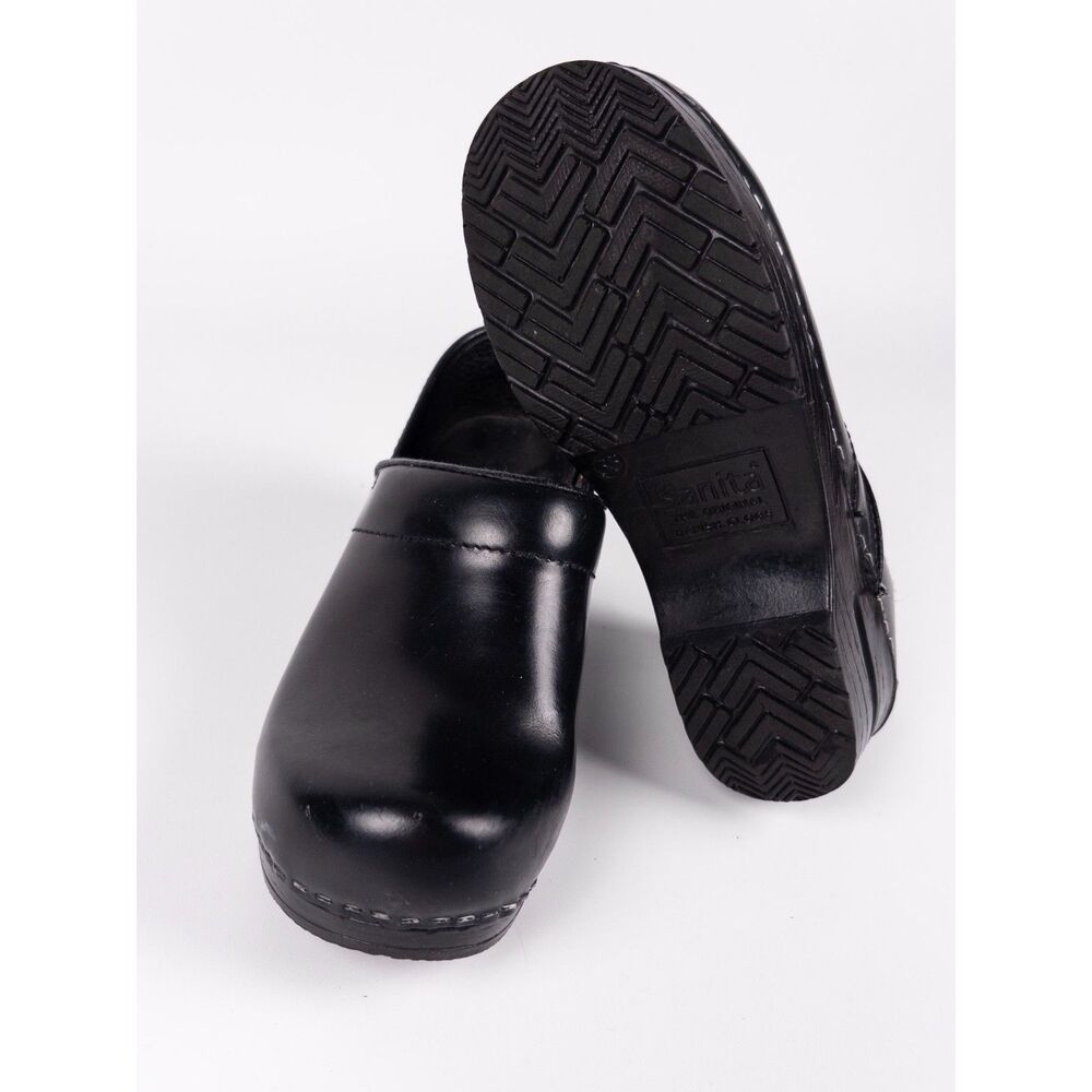 Sanita Pro Cabrio Black Leather Clogs EU 35 US 5 Danish Comfort Work Shoes - Picture 5 of 11